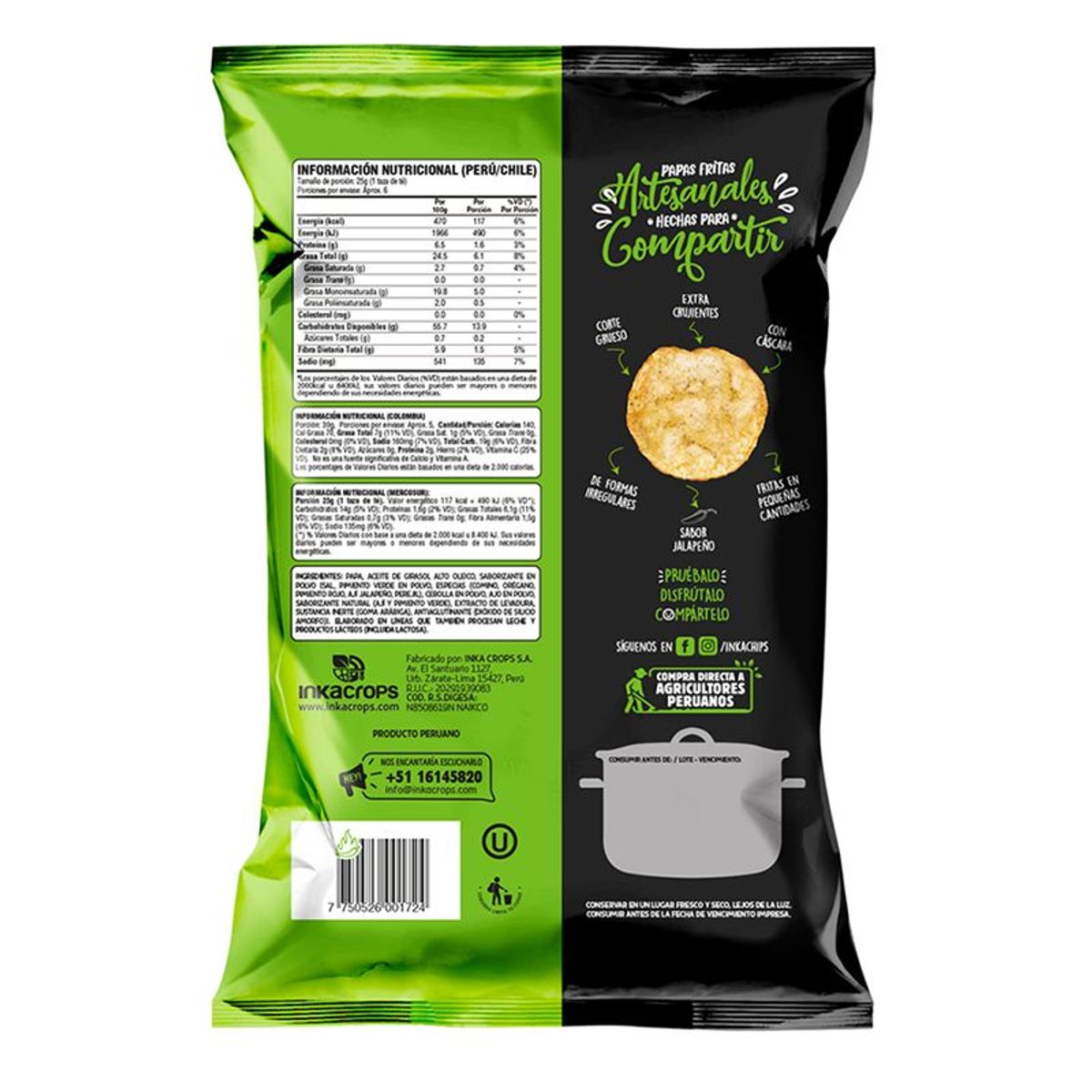 INKA CHIPS - Papas Artesanales Inka Chips Jalapeño - 12 und x 142g