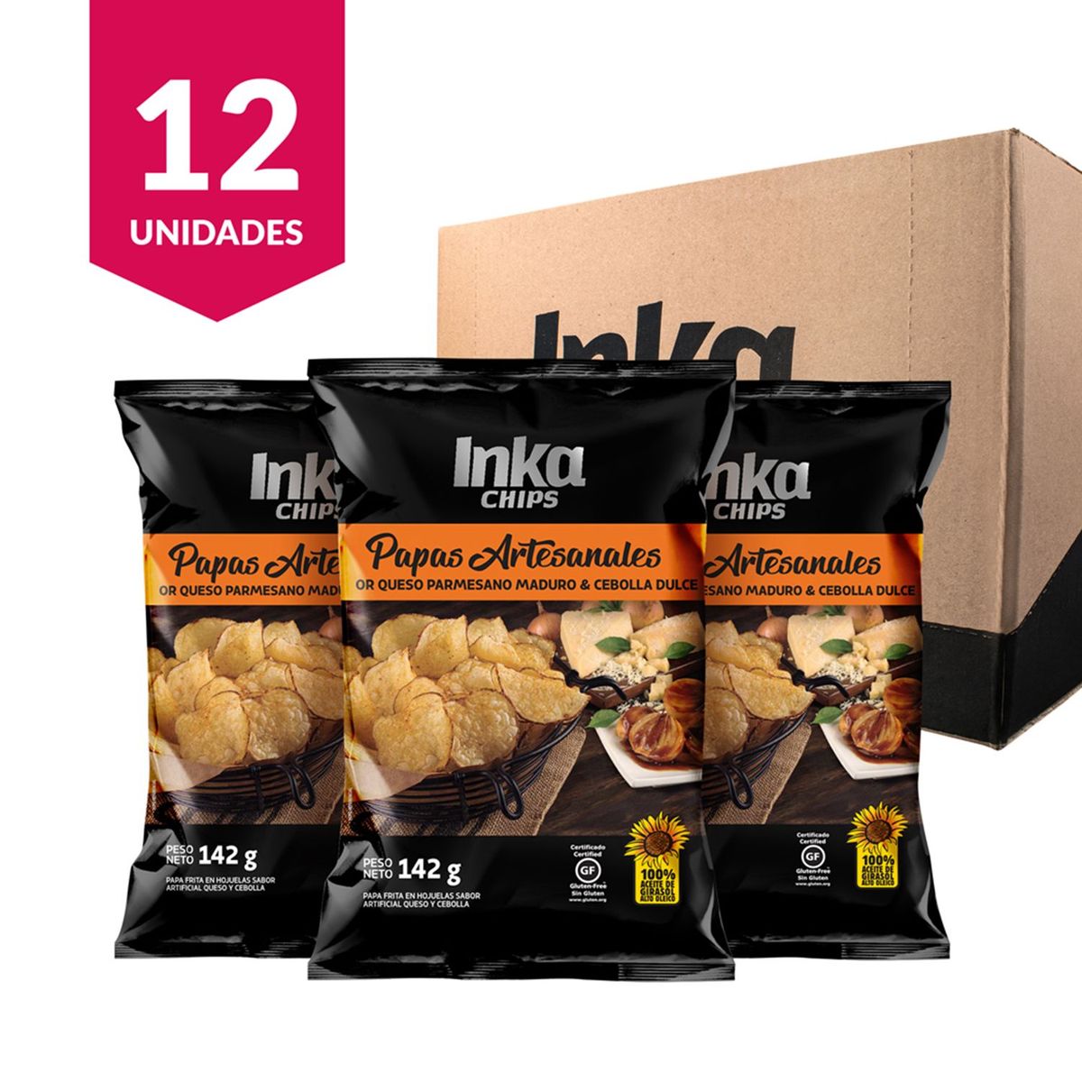 INKA CHIPS - Papas Artesanales Inka Chips Queso Parmesano & Cebolla Dulce - 12 und x 142g