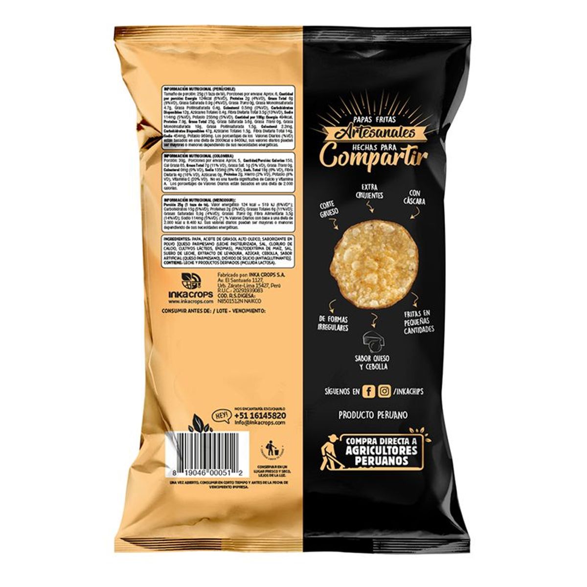 INKA CHIPS - Papas Artesanales Inka Chips Queso Parmesano & Cebolla Dulce - 12 und x 142g