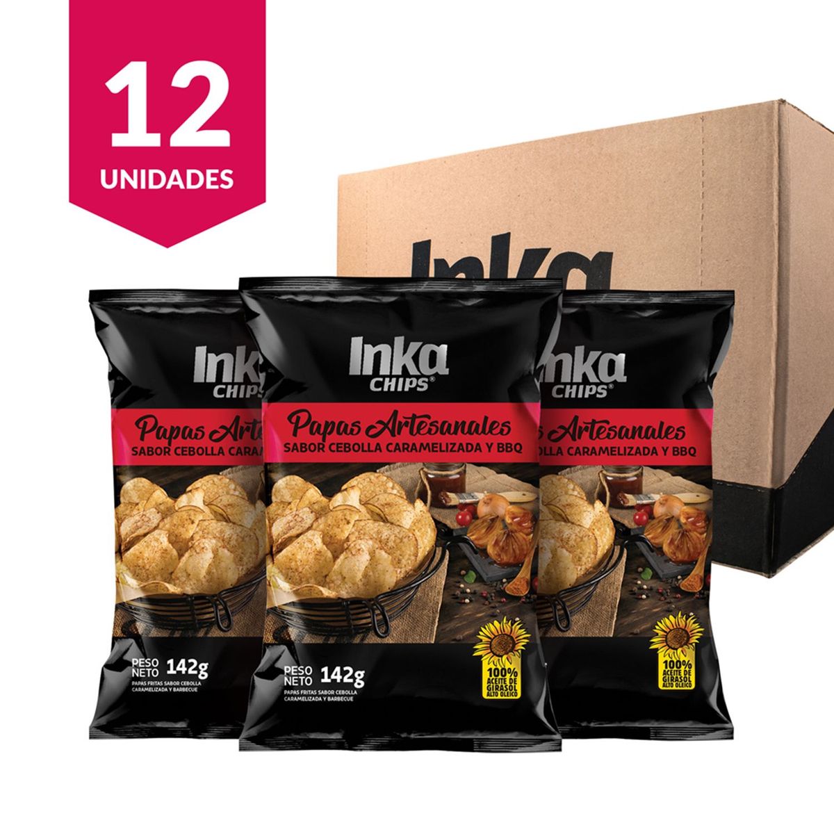 INKA CHIPS - Papas Artesanales Inka Chips Cebolla Caramelizada & BBQ - 12 und x 142g