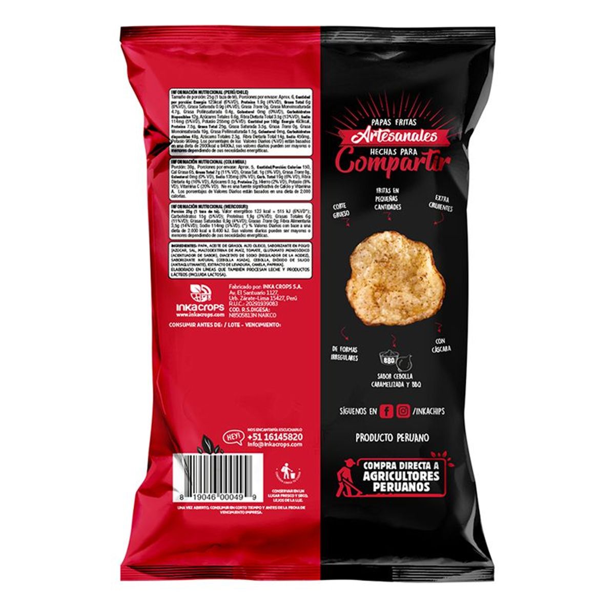 INKA CHIPS - Papas Artesanales Inka Chips Cebolla Caramelizada & BBQ - 12 und x 142g