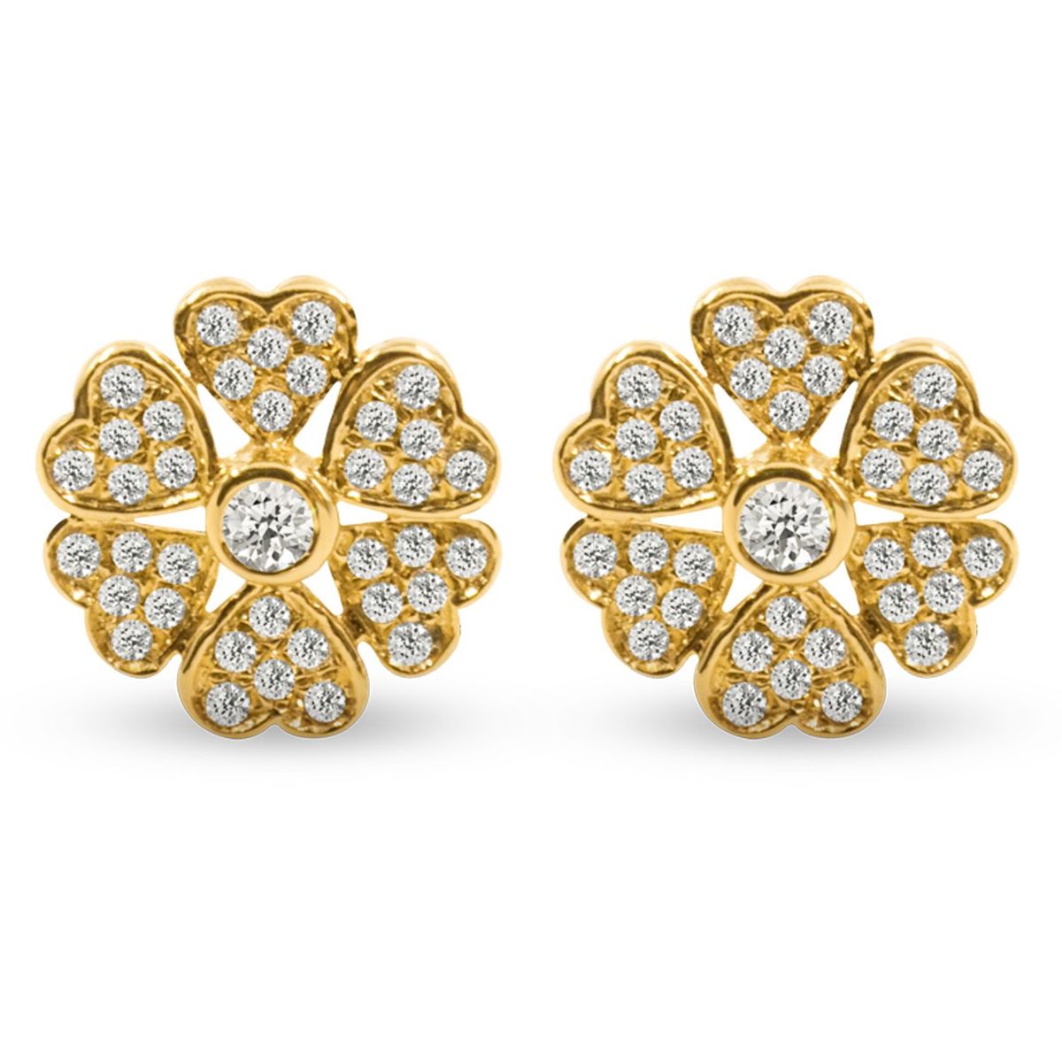 ALDO - Aretes de Trebol 6 hojas en oro amarillo 18K brillantes 0.16 carats