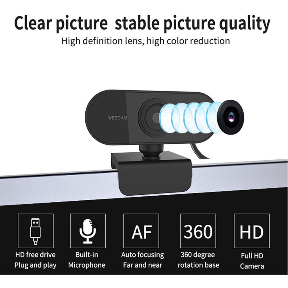 GENERICO - Cámara Webcam FHD con micro W2 1080P USB 2.0 ST