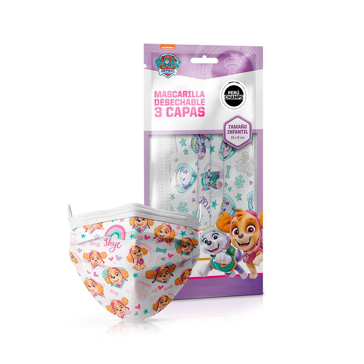 PAW PATROL - Mascarilla Descartable  Paw Patrol Skye-Everest Pack X3