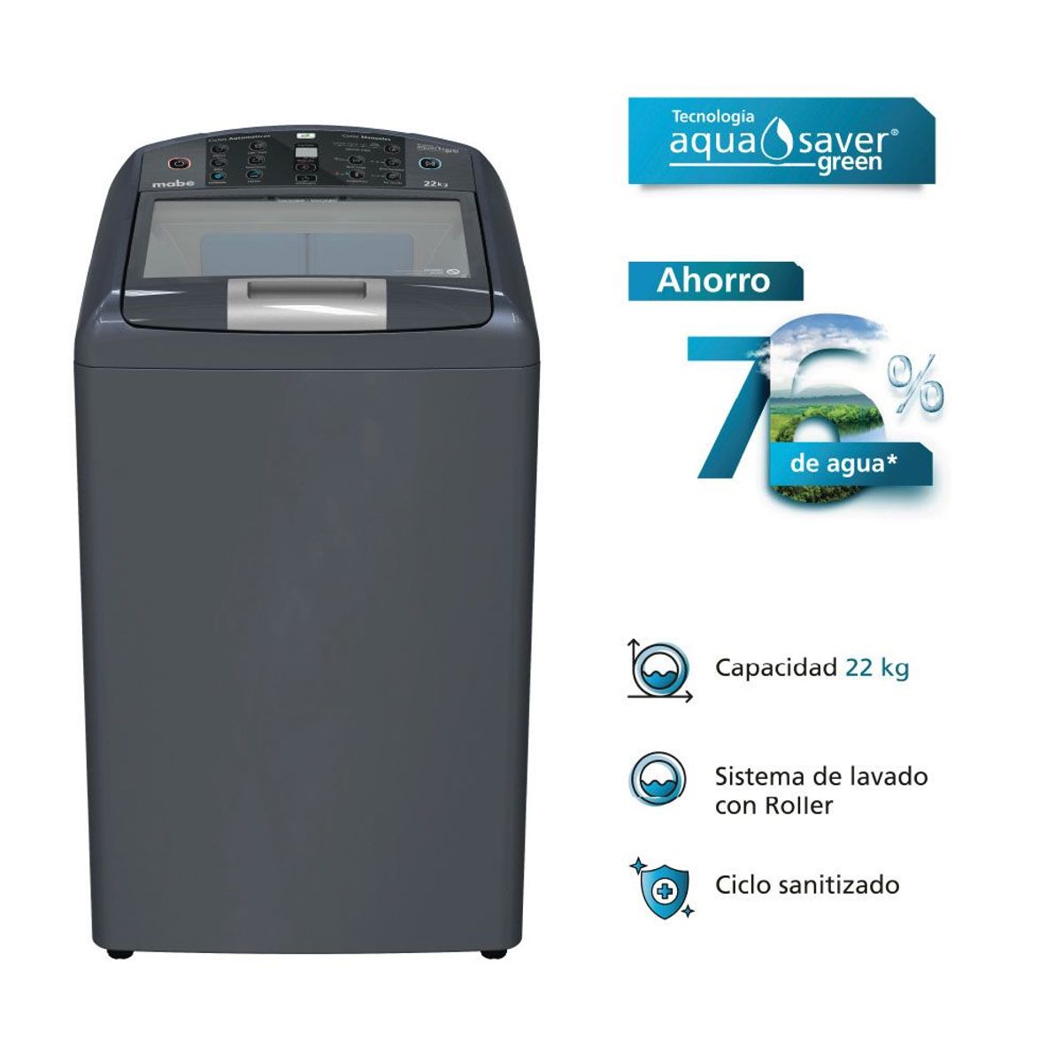 MABE - Lavadora Mabe 22KG LMA72200WDBB1 Diamond Gray