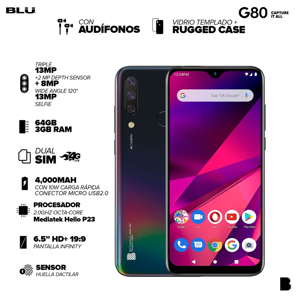 BLU - BLU G80 Negro 6.5" 4GLTE 64Gb-3Gb