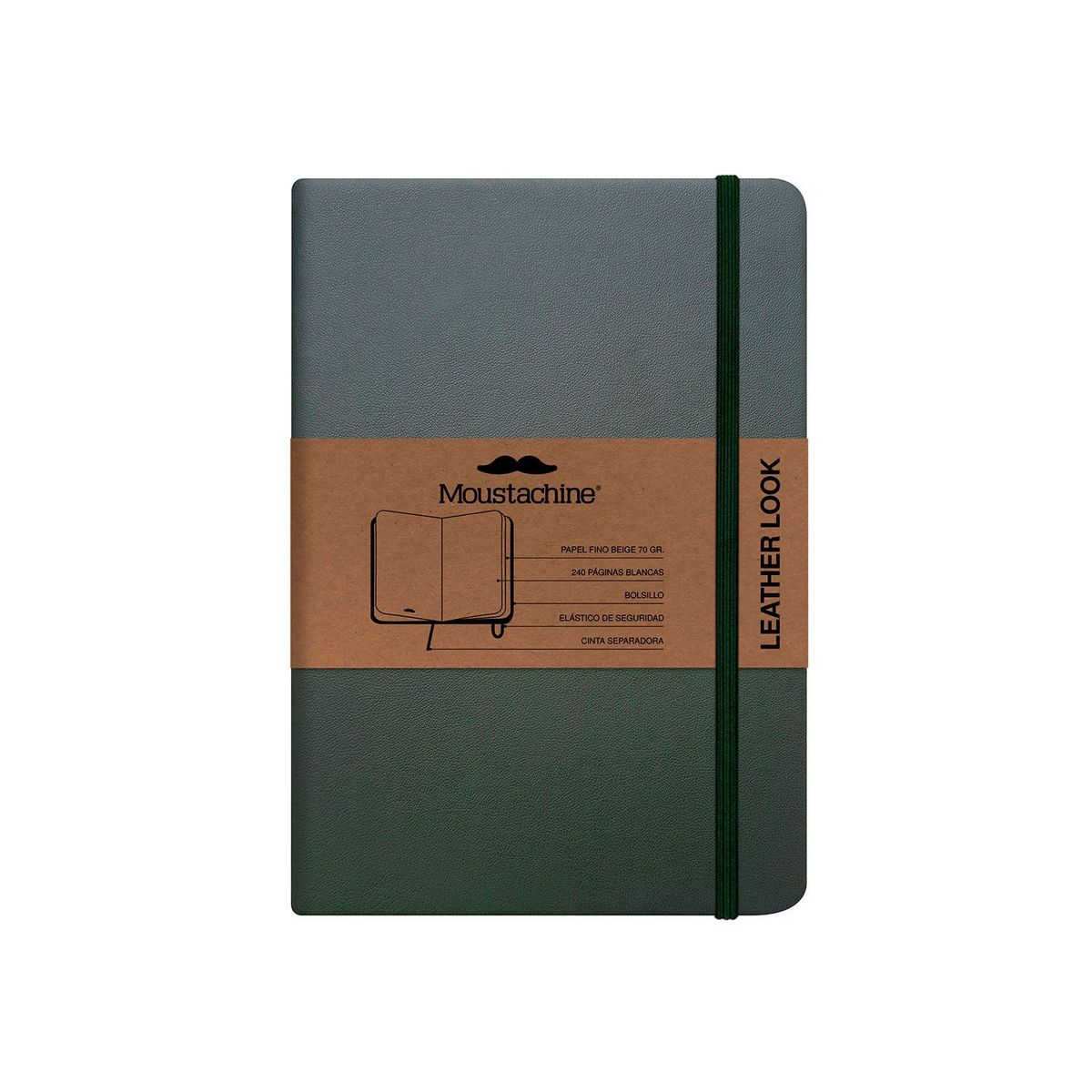 MOUSTACHINE - Libreta Moustachine Classic Leather Look Mediana Blanco - Verde