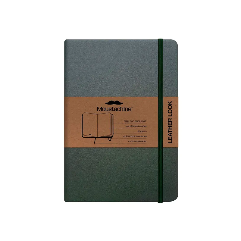 MOUSTACHINE - Libreta Moustachine Classic Leather Look Mediana Blanco - Verde