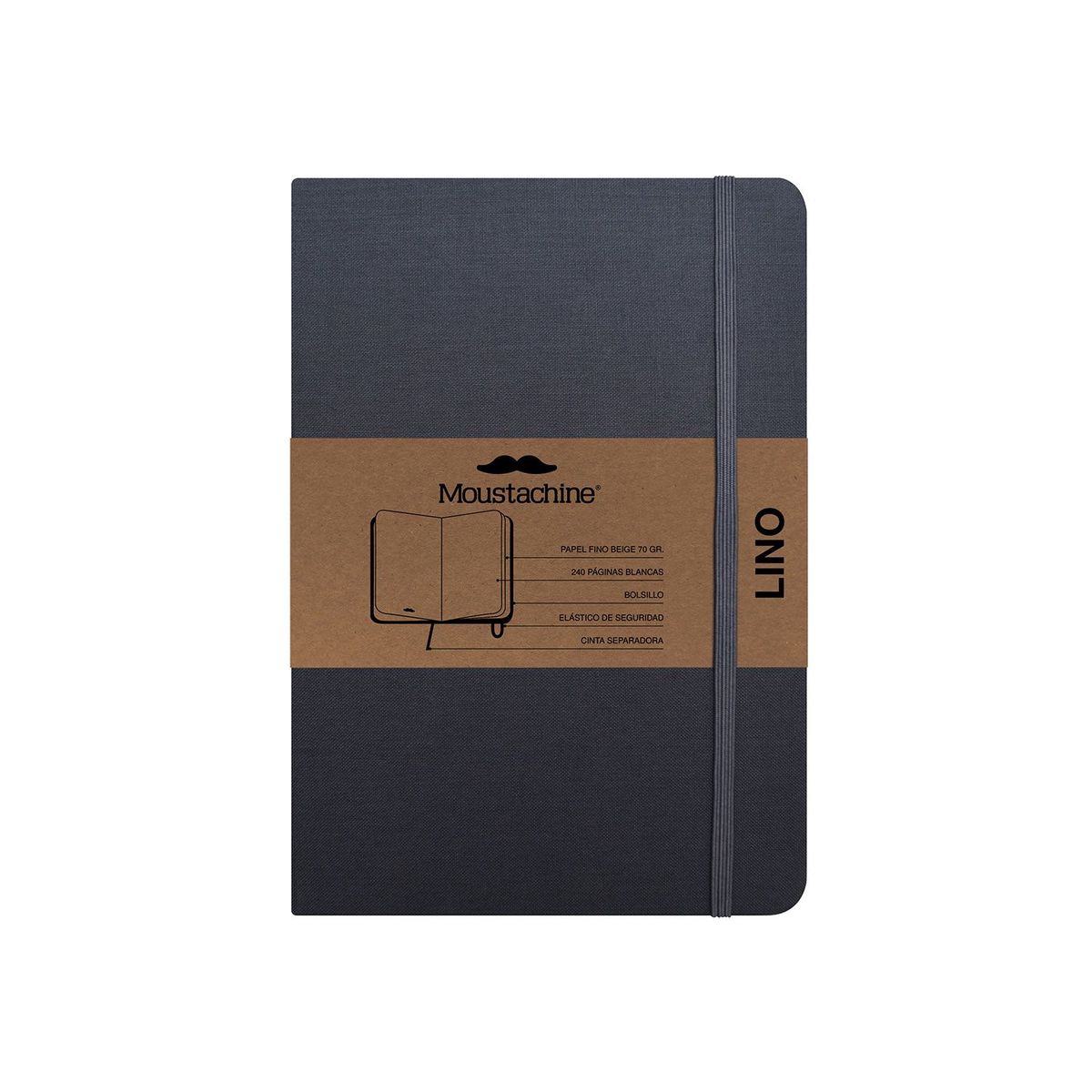 MOUSTACHINE - Libreta Moustachine Classic Lino Mediana Blanco - Gris 