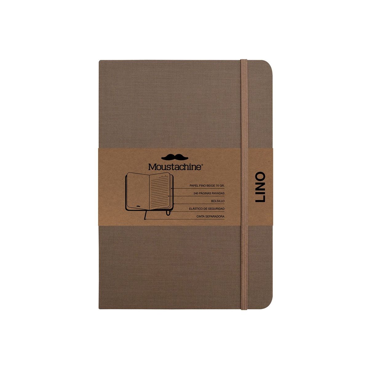 MOUSTACHINE - Libreta Moustachine Classic Lino Mediana Rayas - Habano Habano Oscuro