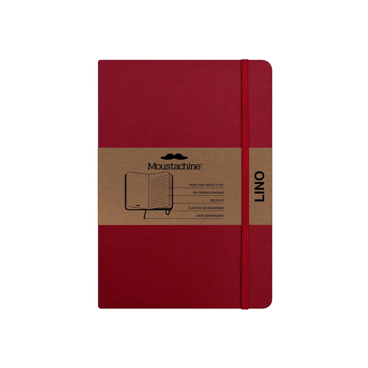 MOUSTACHINE - Libreta Moustachine Classic Lino Mediana Rayas - Rojo