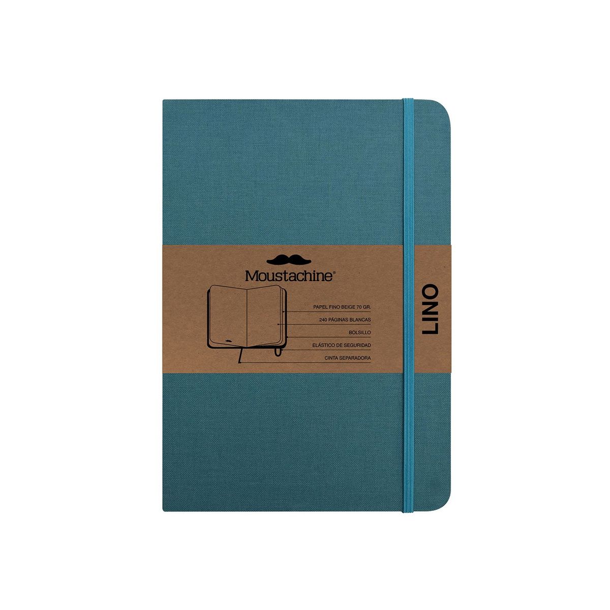 MOUSTACHINE - Libreta Moustachine Classic Lino Mediana Blanco - Verde Agua