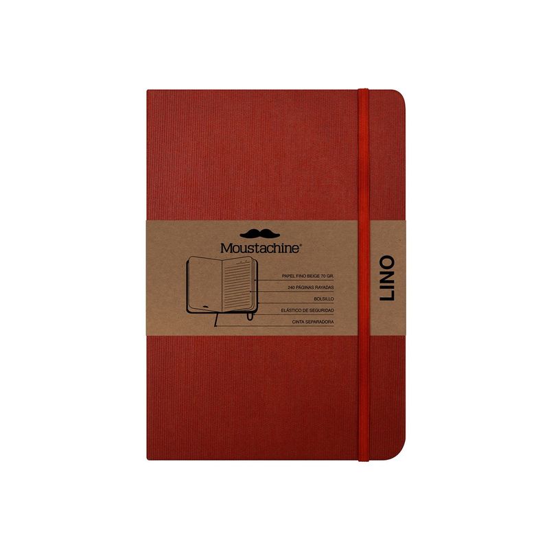 MOUSTACHINE - Libreta Moustachine Classic Lino Mediana Rayas - Rojo Teja 