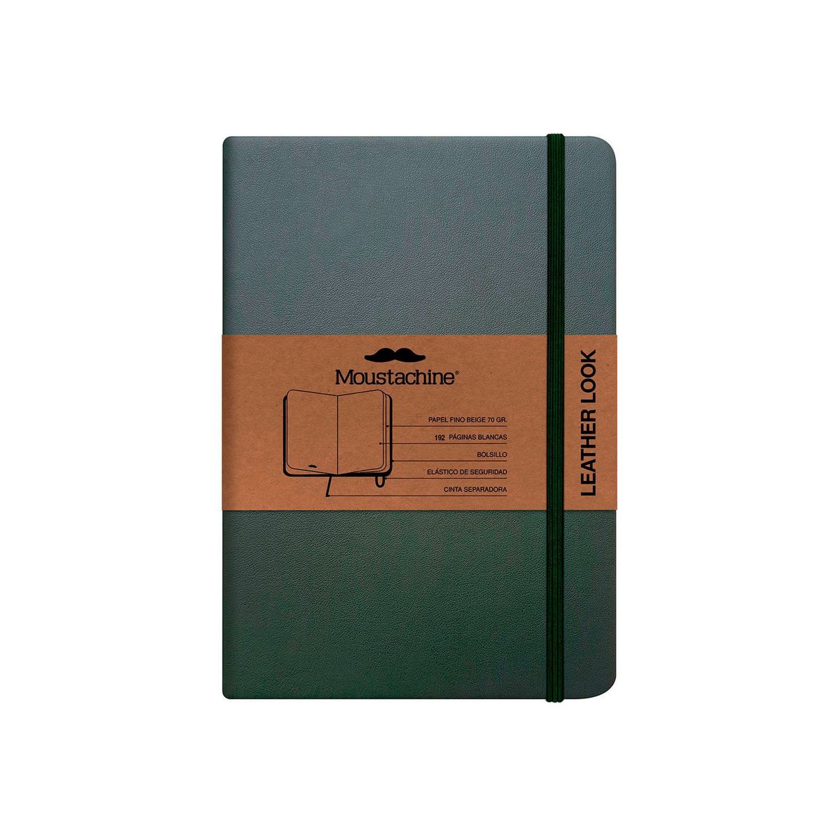 MOUSTACHINE - Libreta Moustachine Classic Leather Look Pocket Blanco - Verde