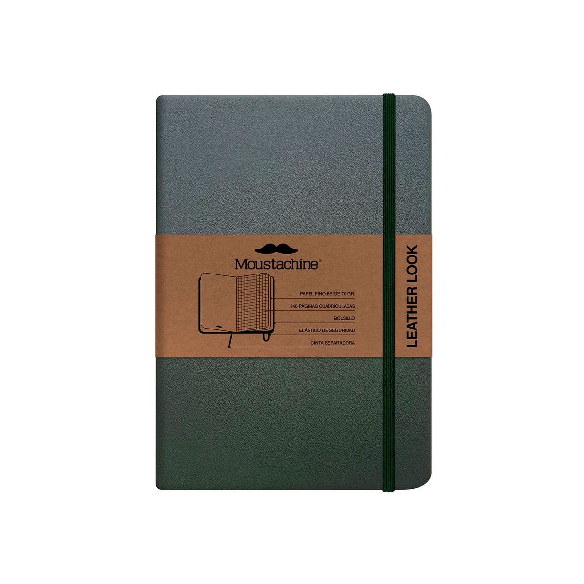 MOUSTACHINE - Libreta Moustachine Classic Leather Look Pocket Cuadriculado - Verde