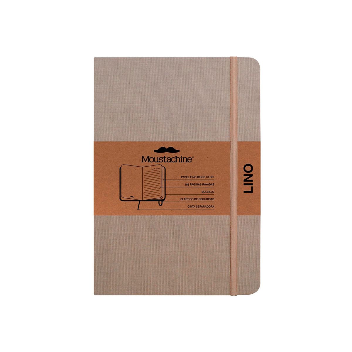 MOUSTACHINE - Libreta Moustachine Classic Lino Pocket Rayas - Habano Claro