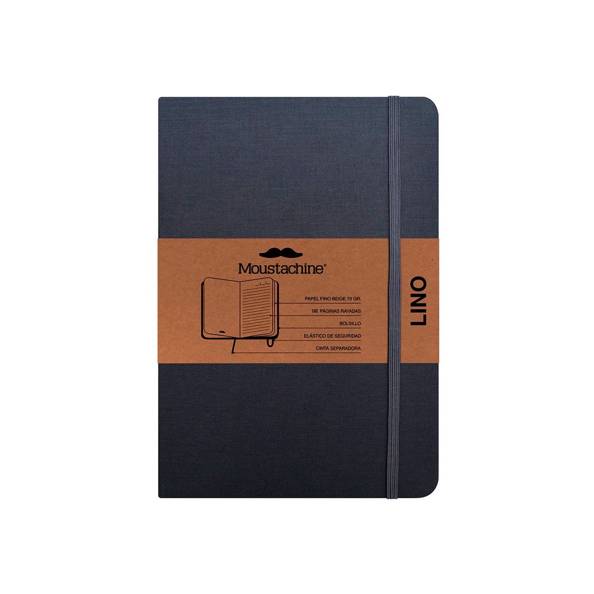 MOUSTACHINE - Libreta Moustachine Classic Lino Pocket Rayas - Habano Gris