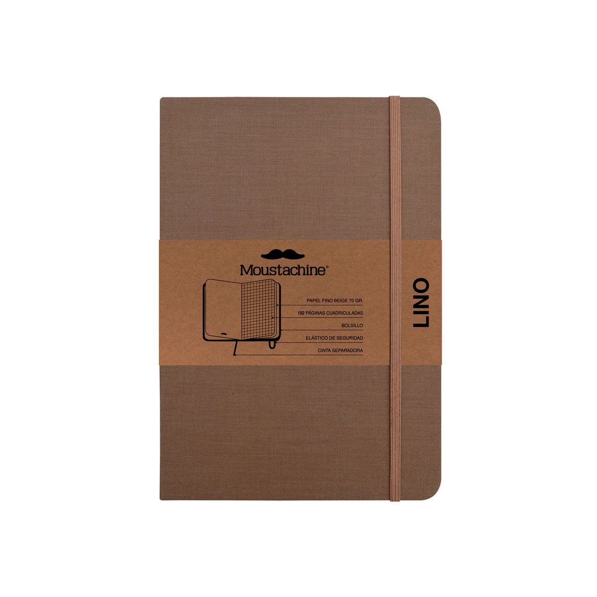 MOUSTACHINE - Libreta Moustachine Classic Lino Pocket Cuadriculado - Habano Oscuro