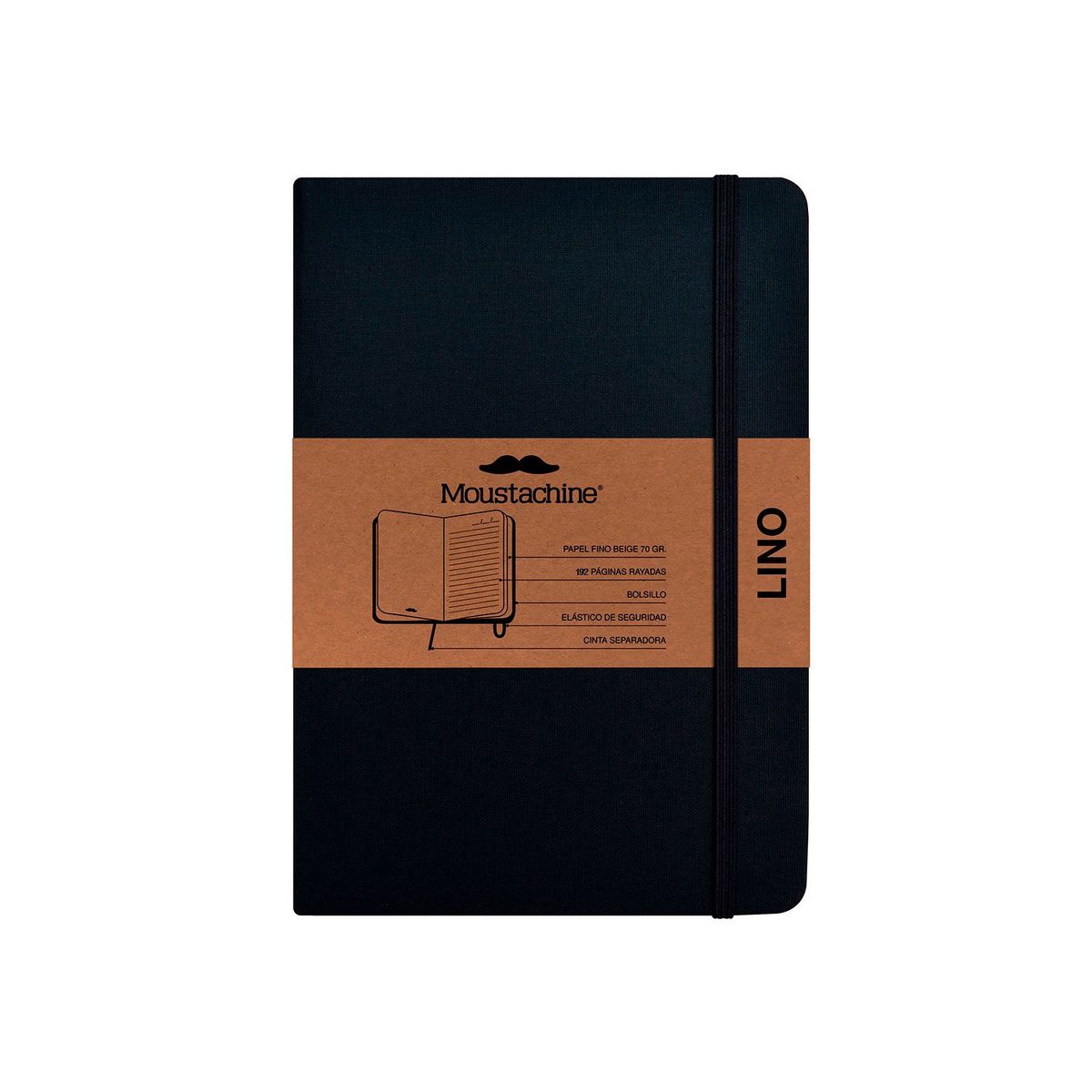 MOUSTACHINE - Libreta Moustachine Classic Lino Pocket Rayas - Habano Negro