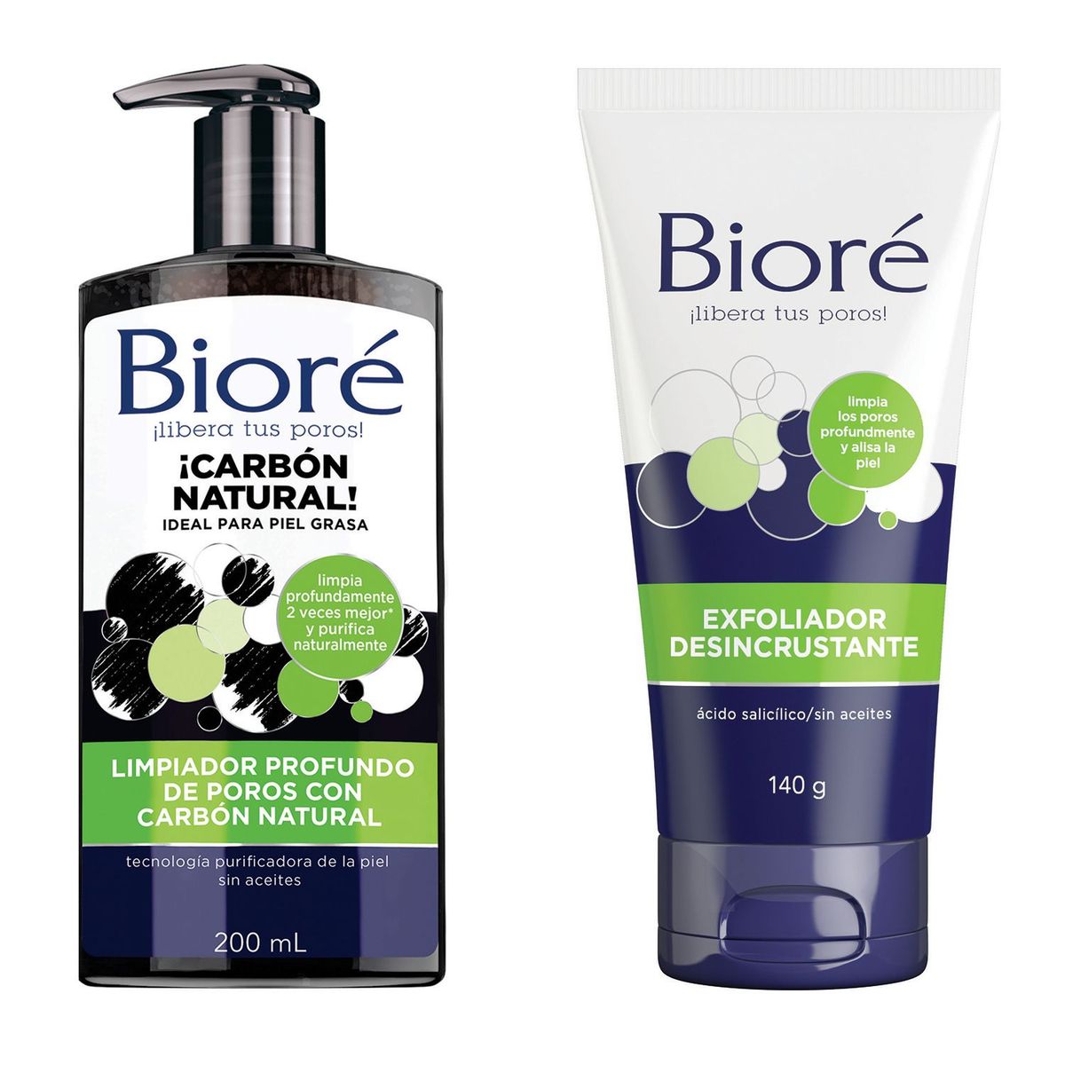 BIORE - Pack Biore: Gel Limpiador Facial Profundo de Poros con Carbón Natural 200ml + Exfoliador Desincrustante 140g