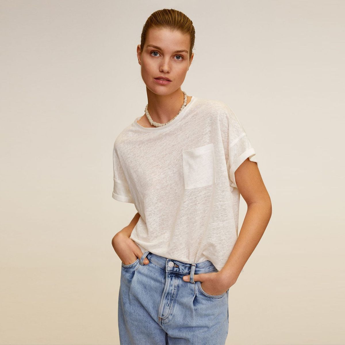 MANGO - Polo Manga Corta Lino Mujer Mango