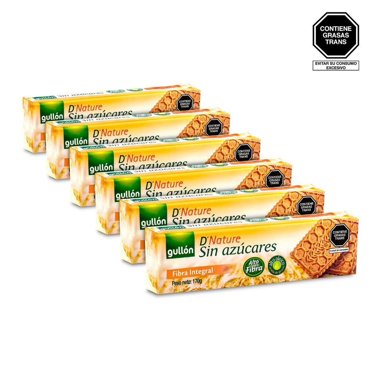 GULLON - Galleta fibra integral sin azúcar 6x170g
