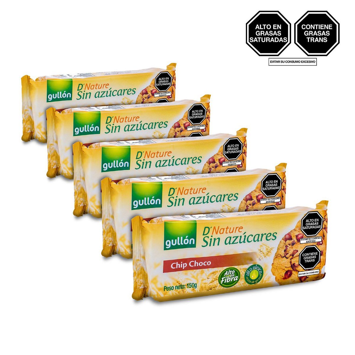 GULLON - Galleta chip choco sin azúcar 5x150g