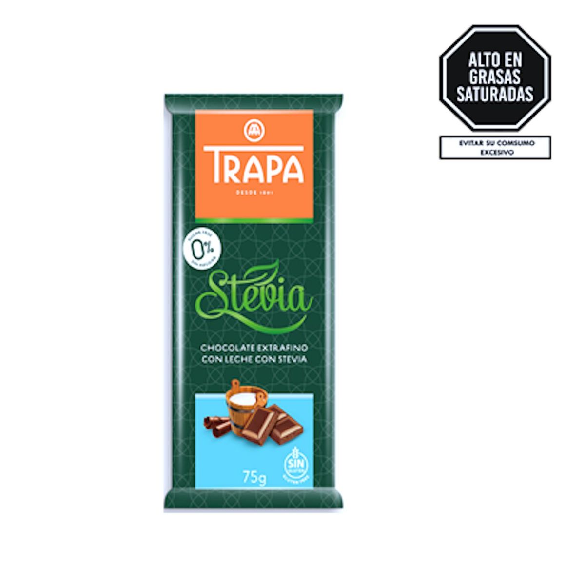 TRAPA - Chocolate de Leche con Stevia Sin azucar Trapa 75 G