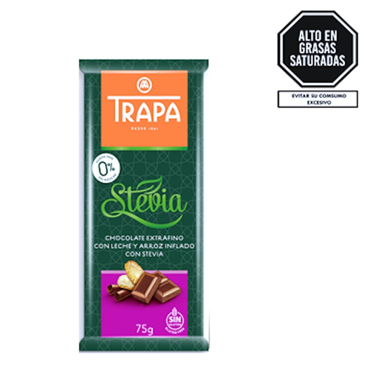 TRAPA - Chocolate de Leche y Arroz con Stevia Sin azucar Trapa 75gr