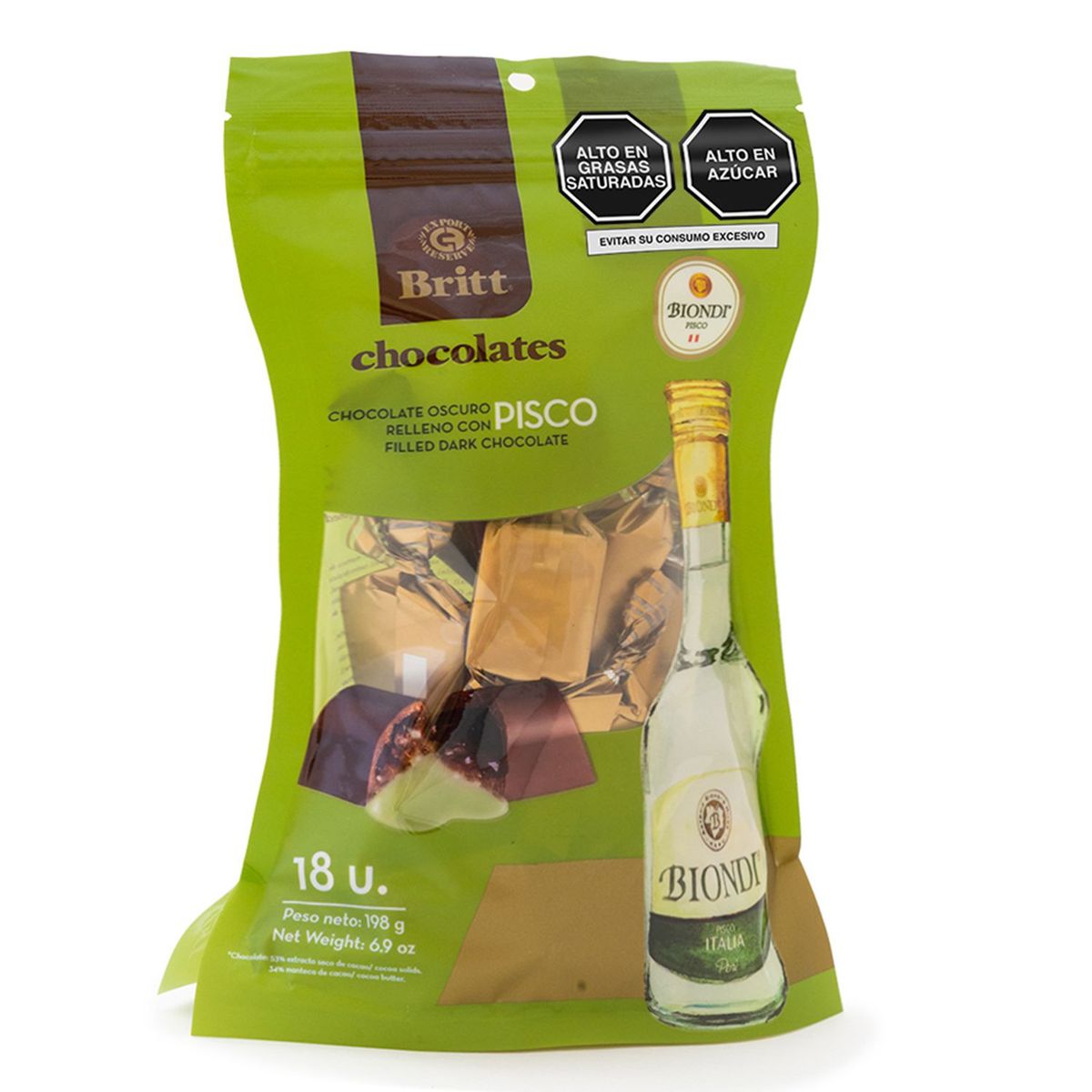 BRITT - Chocolate con Pisco Biondi 120Gr