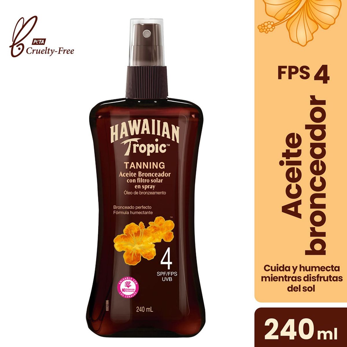 HAWAIIAN TROPIC - Carrot Loción Protectora Solar FPS10 240 ml + Aceite Bronceador Tanning FPS4 Spray 240 ml 