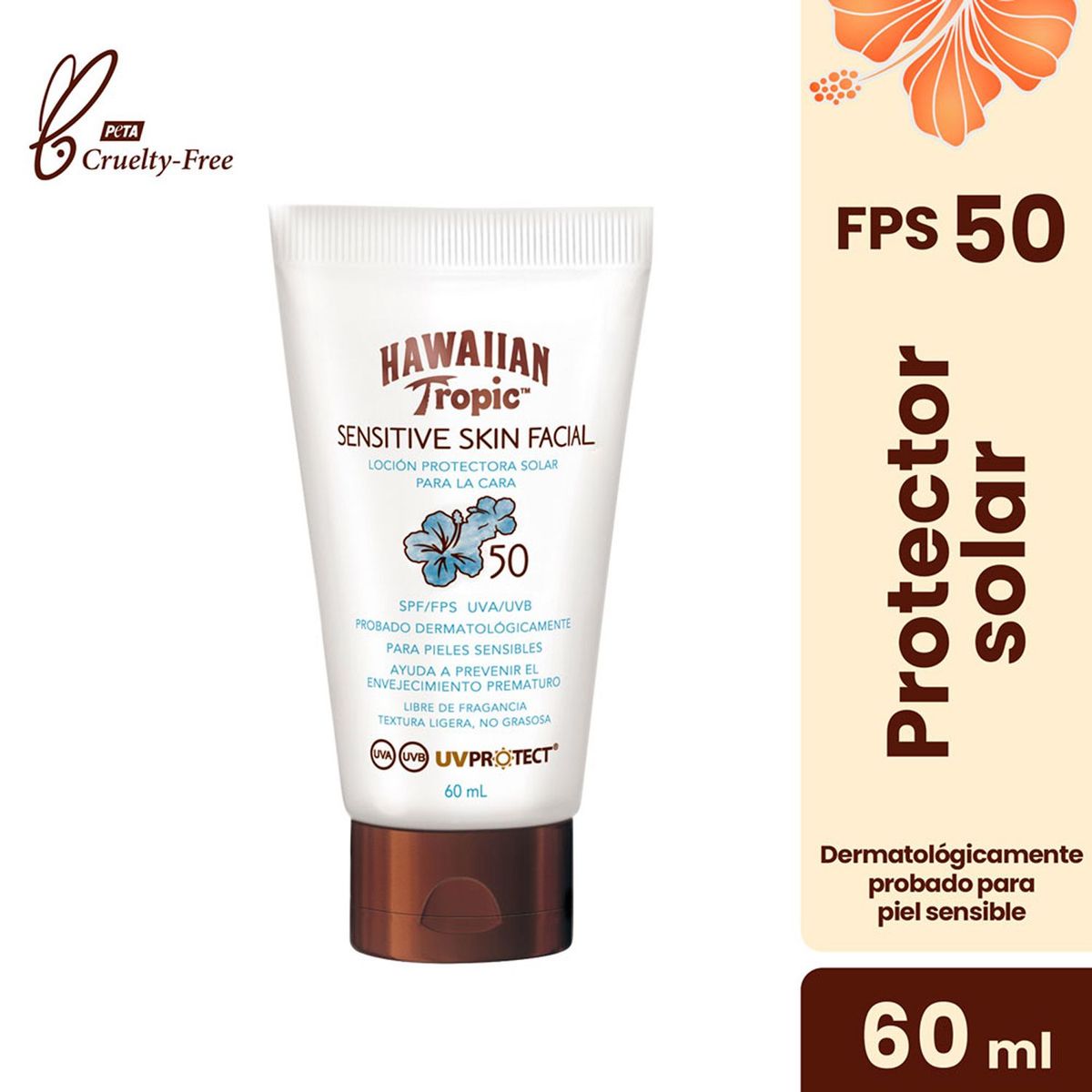 HAWAIIAN TROPIC - Sensitive Skin Facial Loción Protectora Solar FPS50 60 ml + Sheer Touch Ultra Radiance Loción Protectora Solar FPS50+ 240 ml