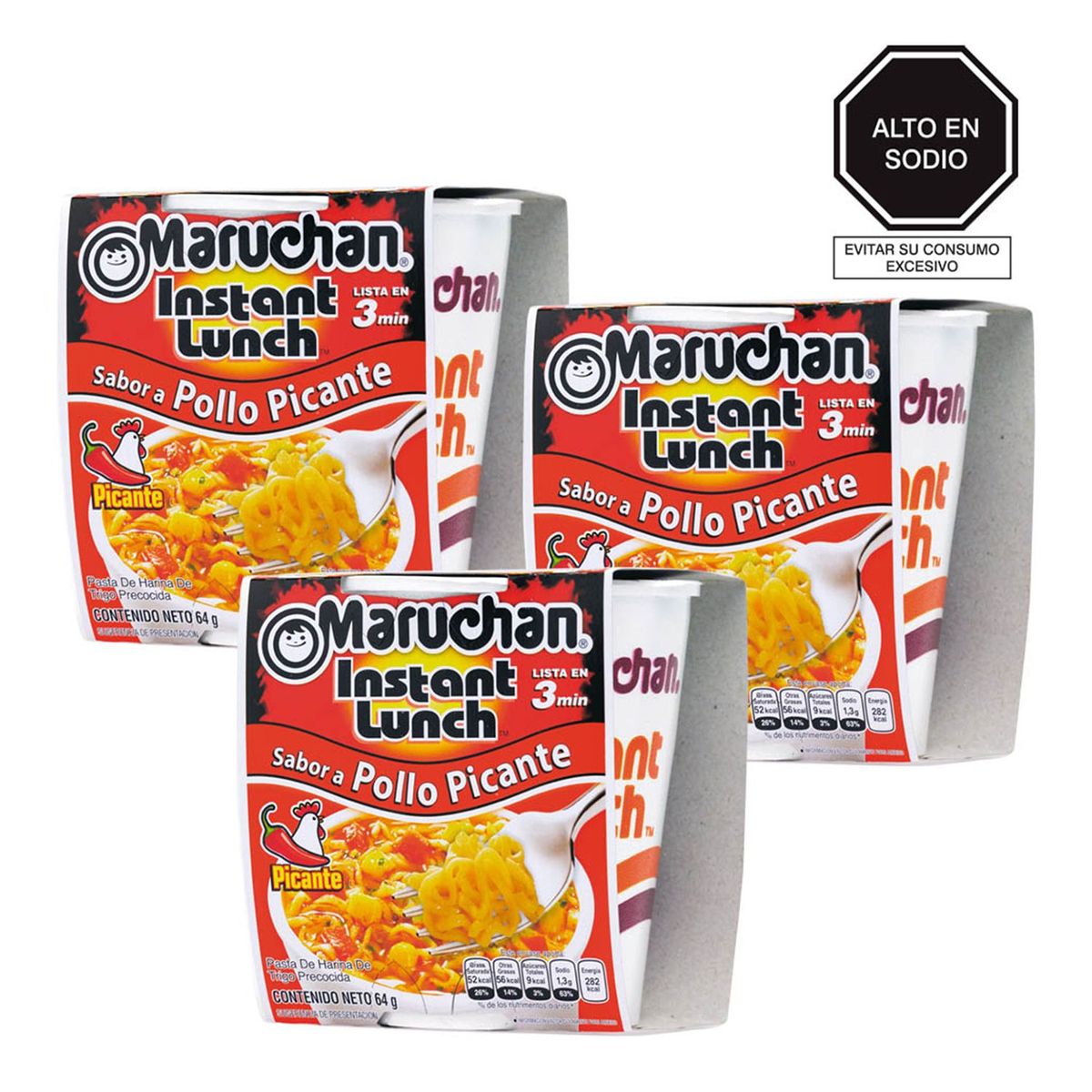 MARUCHAN - Pack x 3 Maruchan Instant Lunch Pollo Picante 64gr