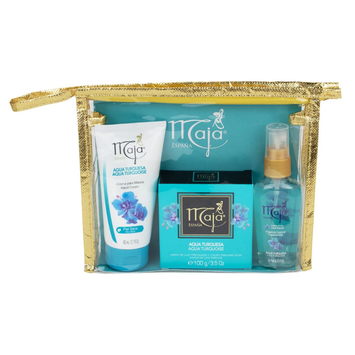 MAJA - Estuche Maja Aqua Turquesa Body Splash 60ml + Crema de Manos 80ml + Jabón 100g (Neceser)