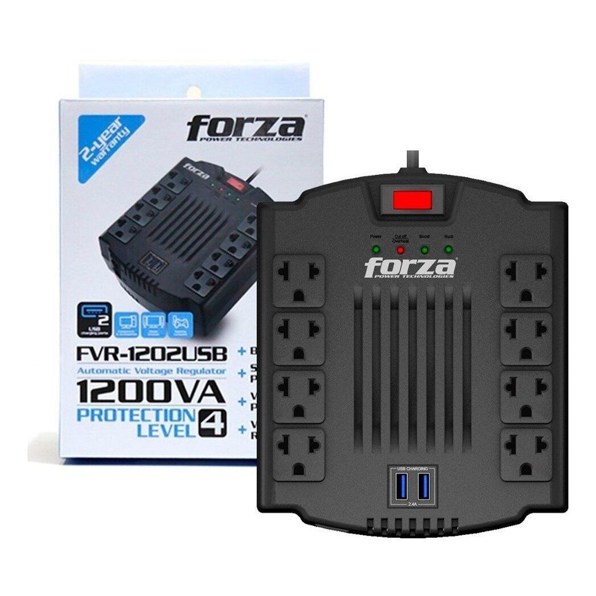 FORZA - estabilizador forza FVR-1202USB 8tomas 600w