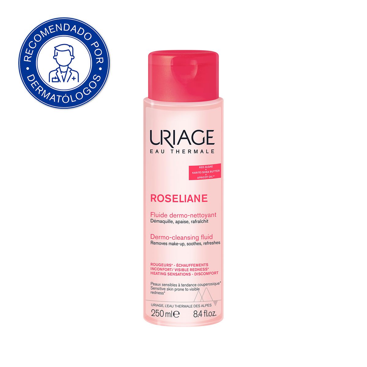 URIAGE - Uriage Roséliane Fluido Dermo Limpiador 250ml - Limpiador facial para pieles sensibles y/o con rojeces