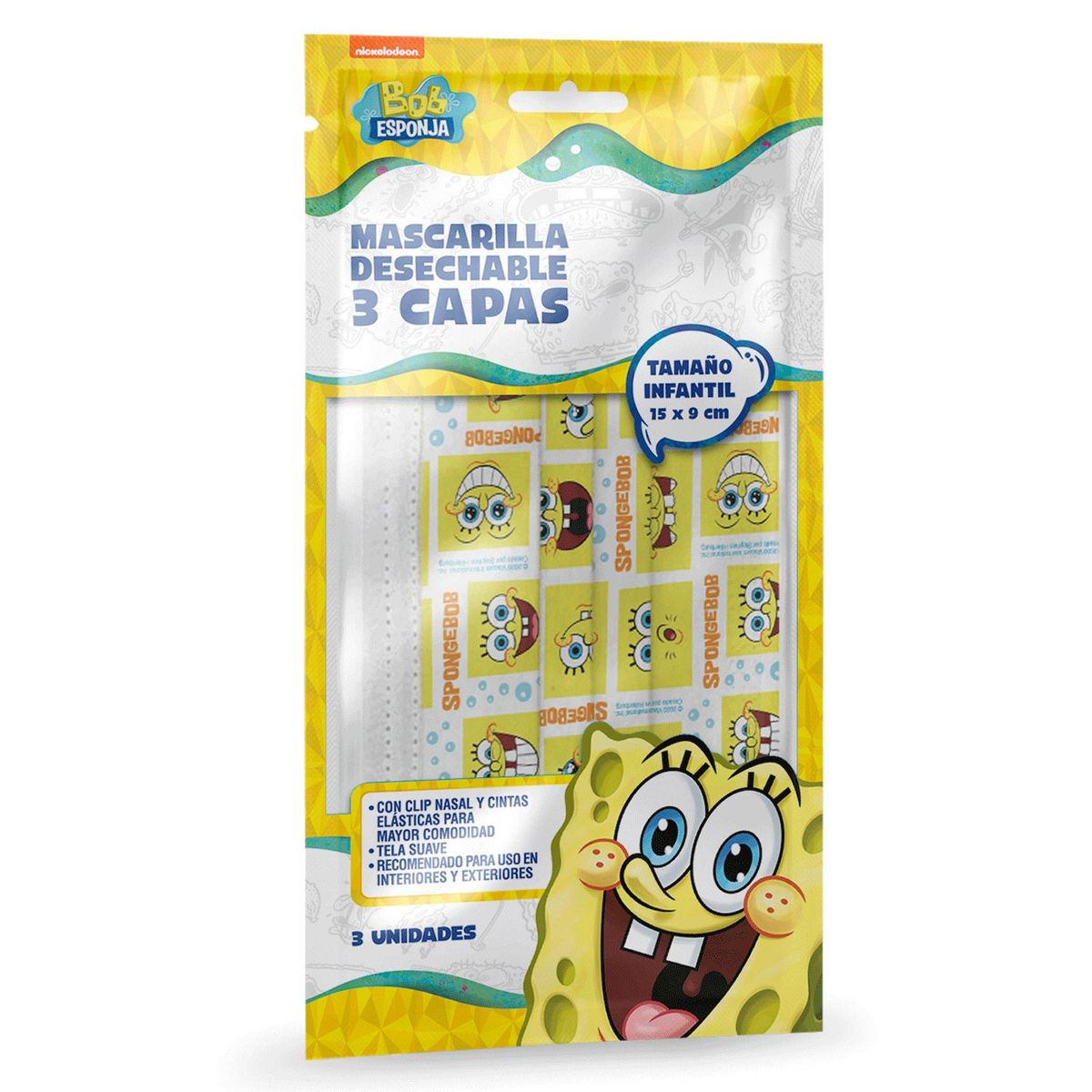 GELATTI - Pack x 3 Mascarillas Descartables Bob Esponja