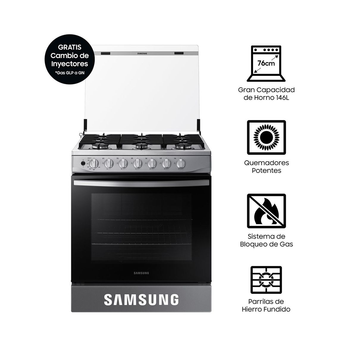 SAMSUNG - Cocina a Gas NX52T3310PV, 6 hornillas Silver