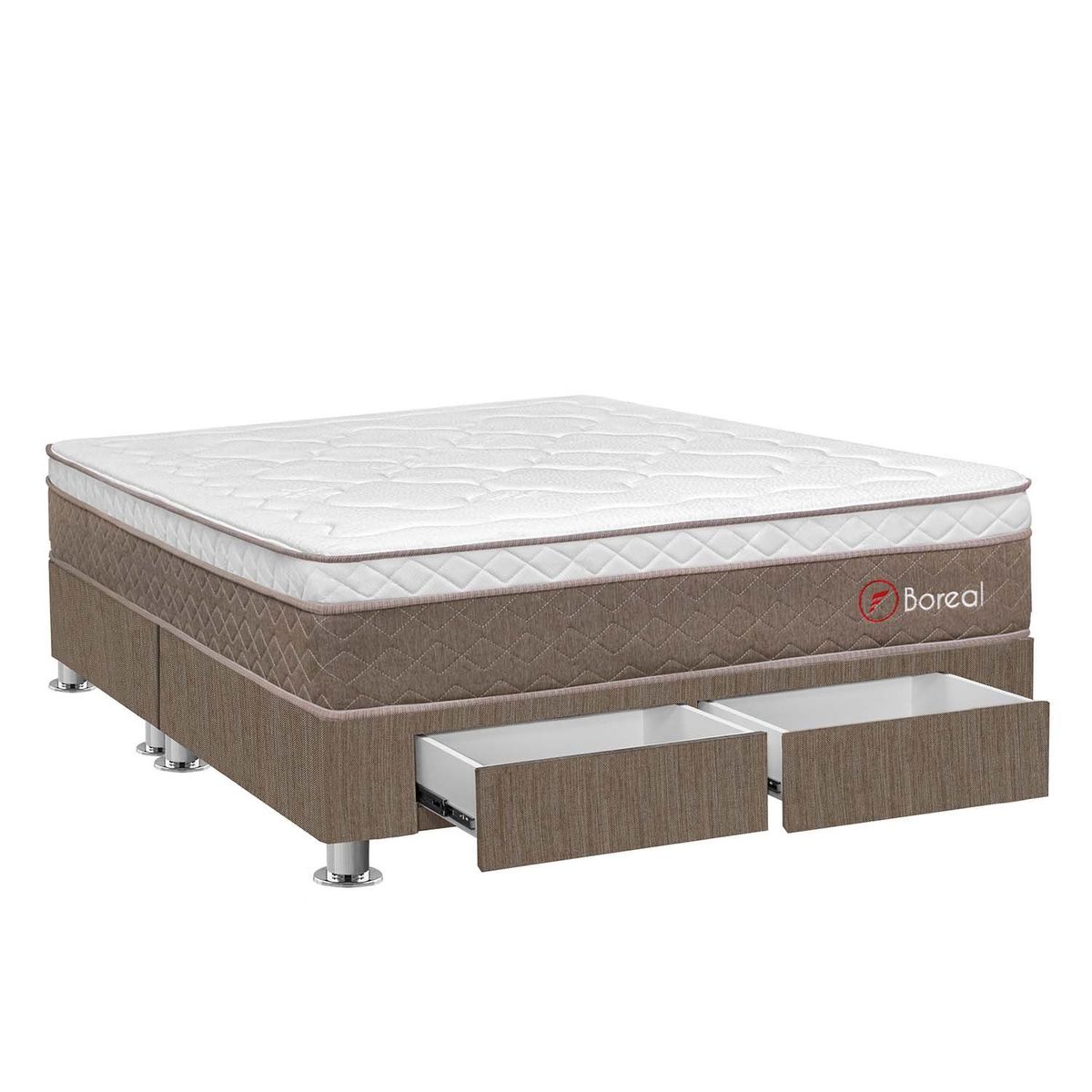 FORLI - Cama Con Cajones Boreal Pocket Ss Queen + 2 Almohadas Viscoelásticas + Protector