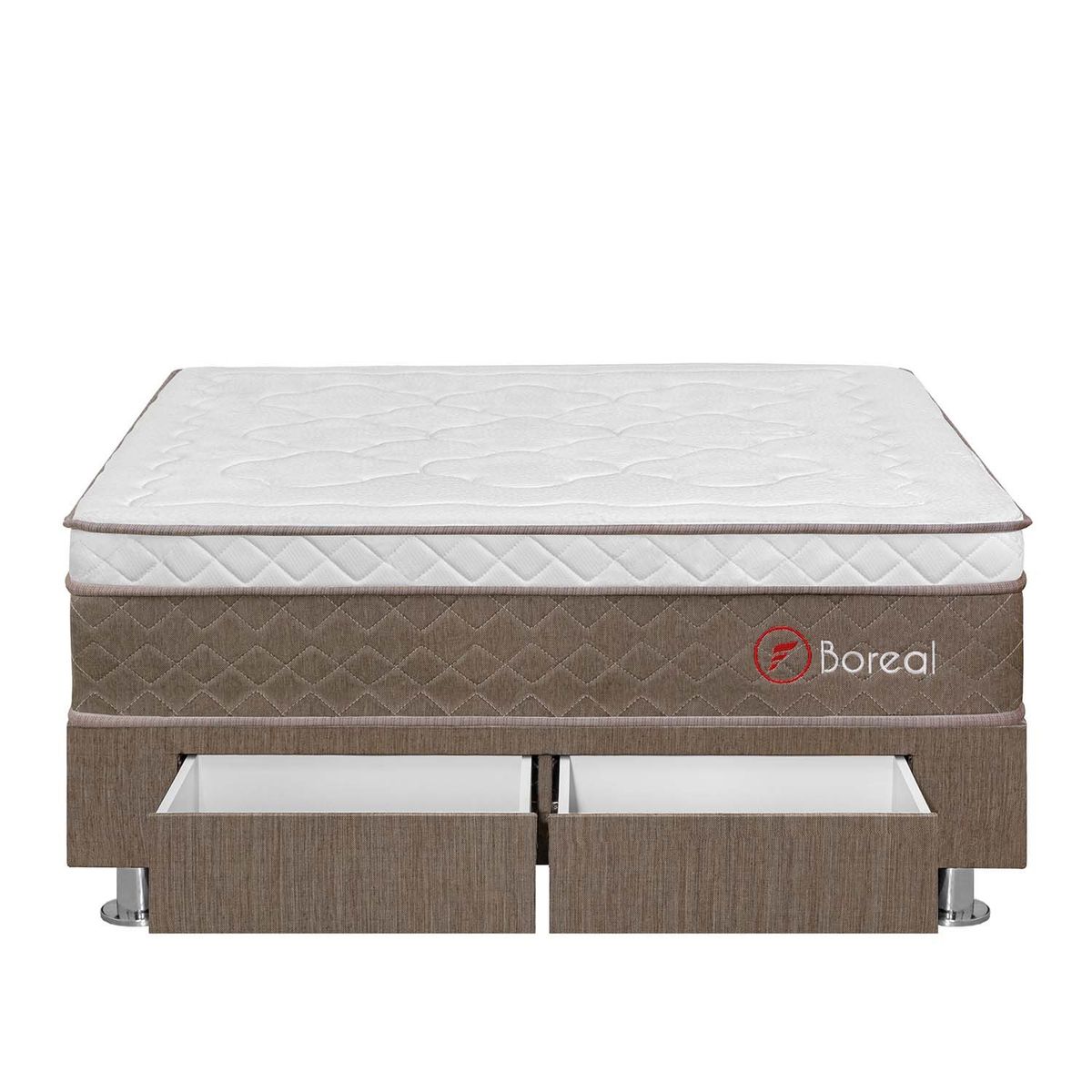 FORLI - Cama Con Cajones Boreal Pocket Ss Queen + 2 Almohadas Viscoelásticas + Protector
