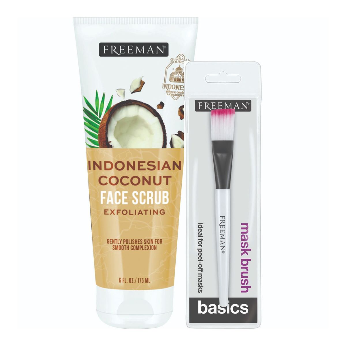 FREEMAN - Pack Exfoliante Facial de Coco Indonesio 175ml y Brocha