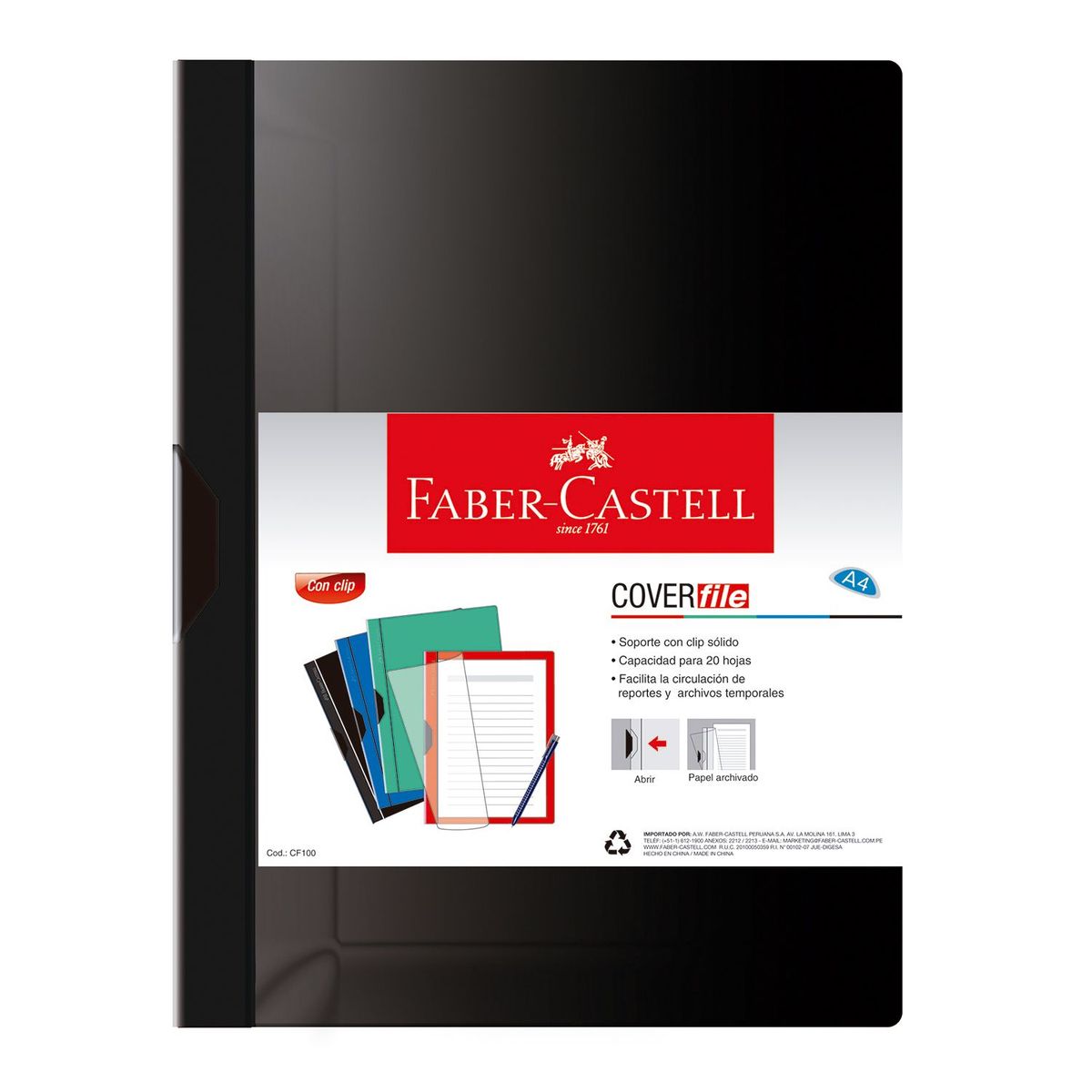 FABER-CASTELL - Cover File A4 Con Clip Negro