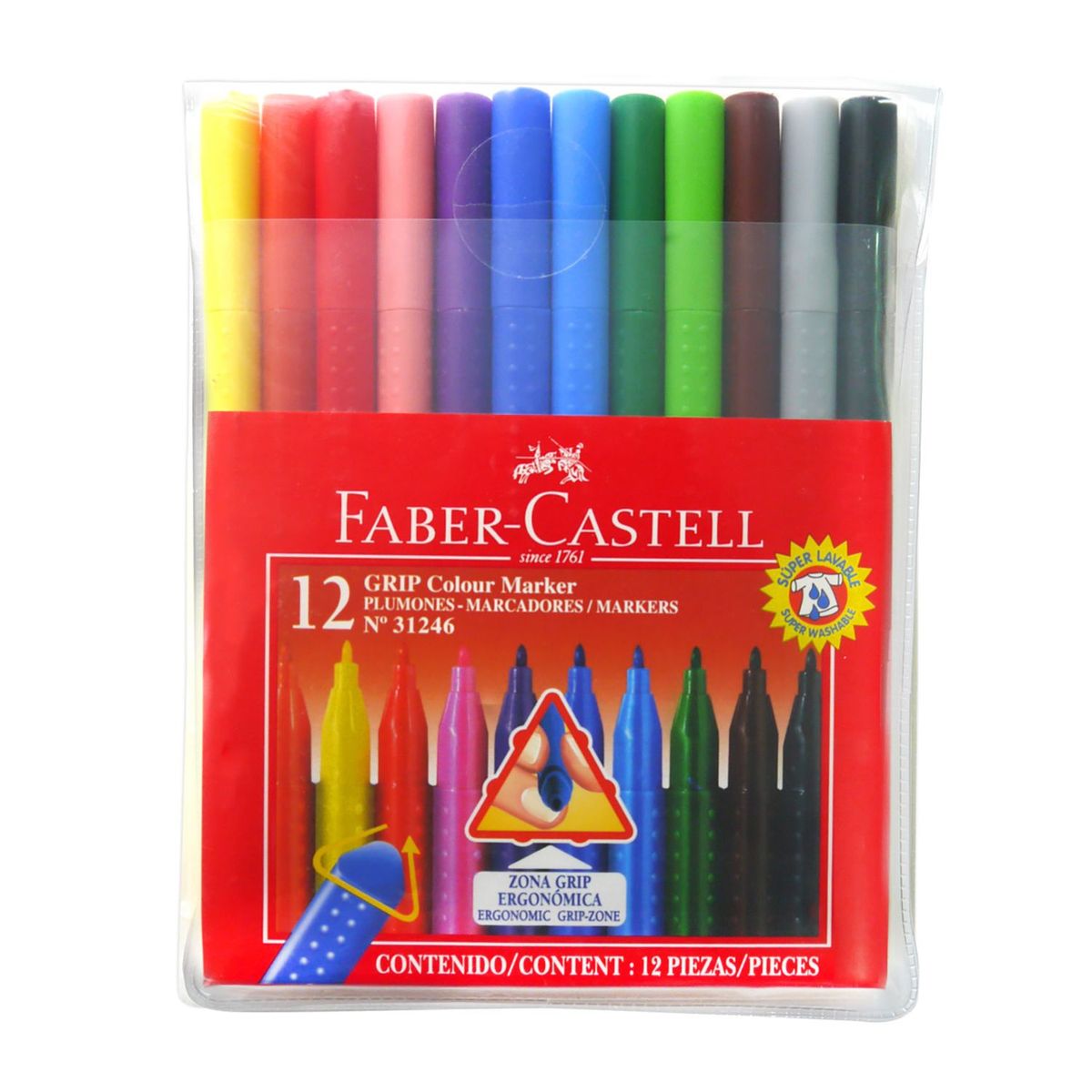 FABER-CASTELL - Plumones Grip Colour Marker 31246 Estuche X 12