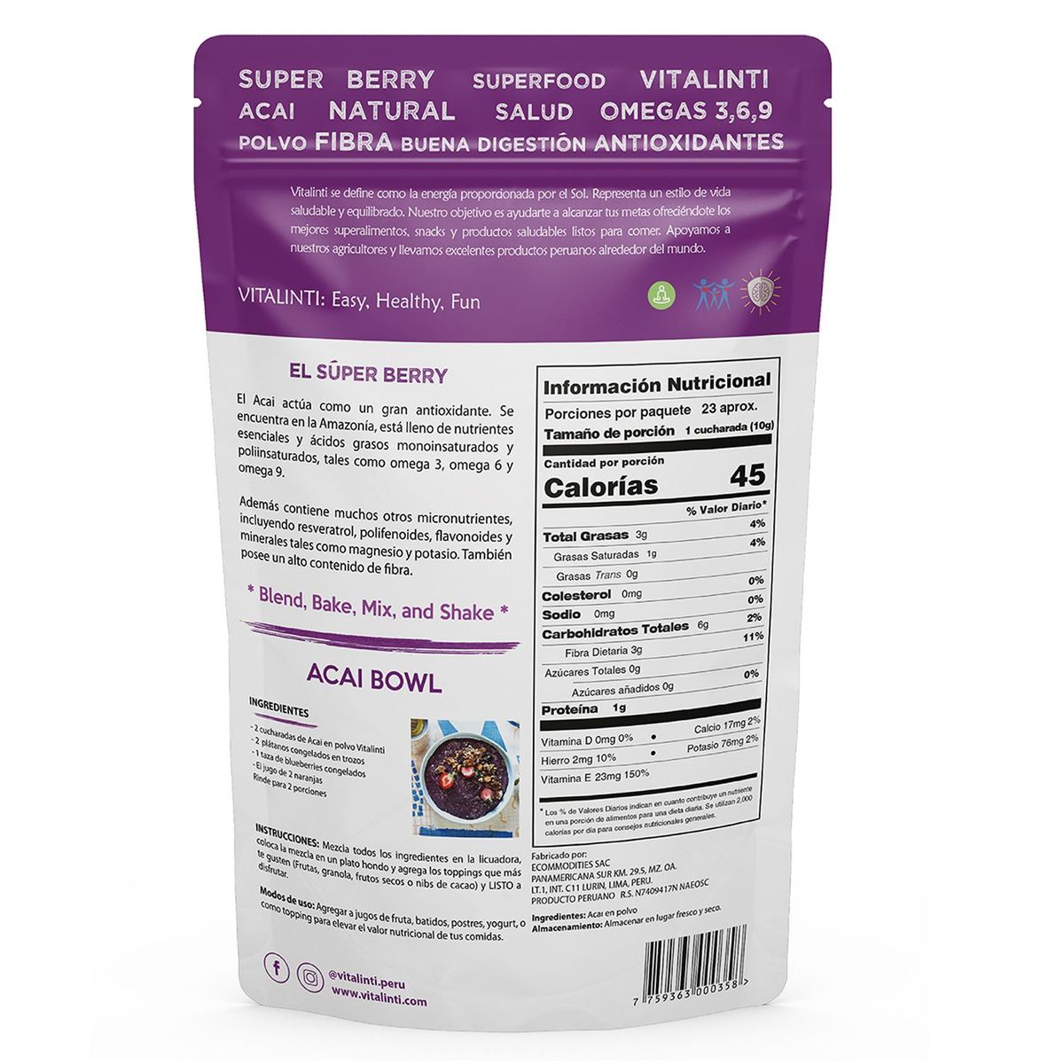 VITALINTI - Acai en Polvo 200gr