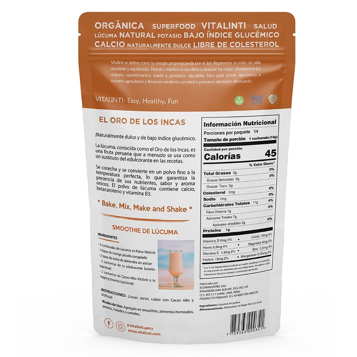 VITALINTI - Lúcuma en Polvo Orgánico 200gr