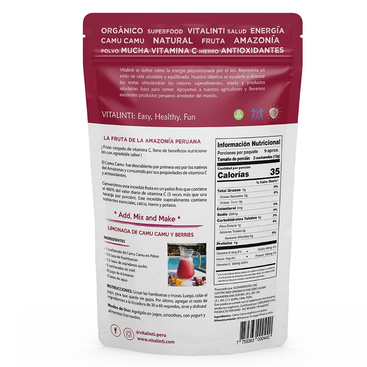 VITALINTI - Camu Camu en Polvo Orgánico 100gr