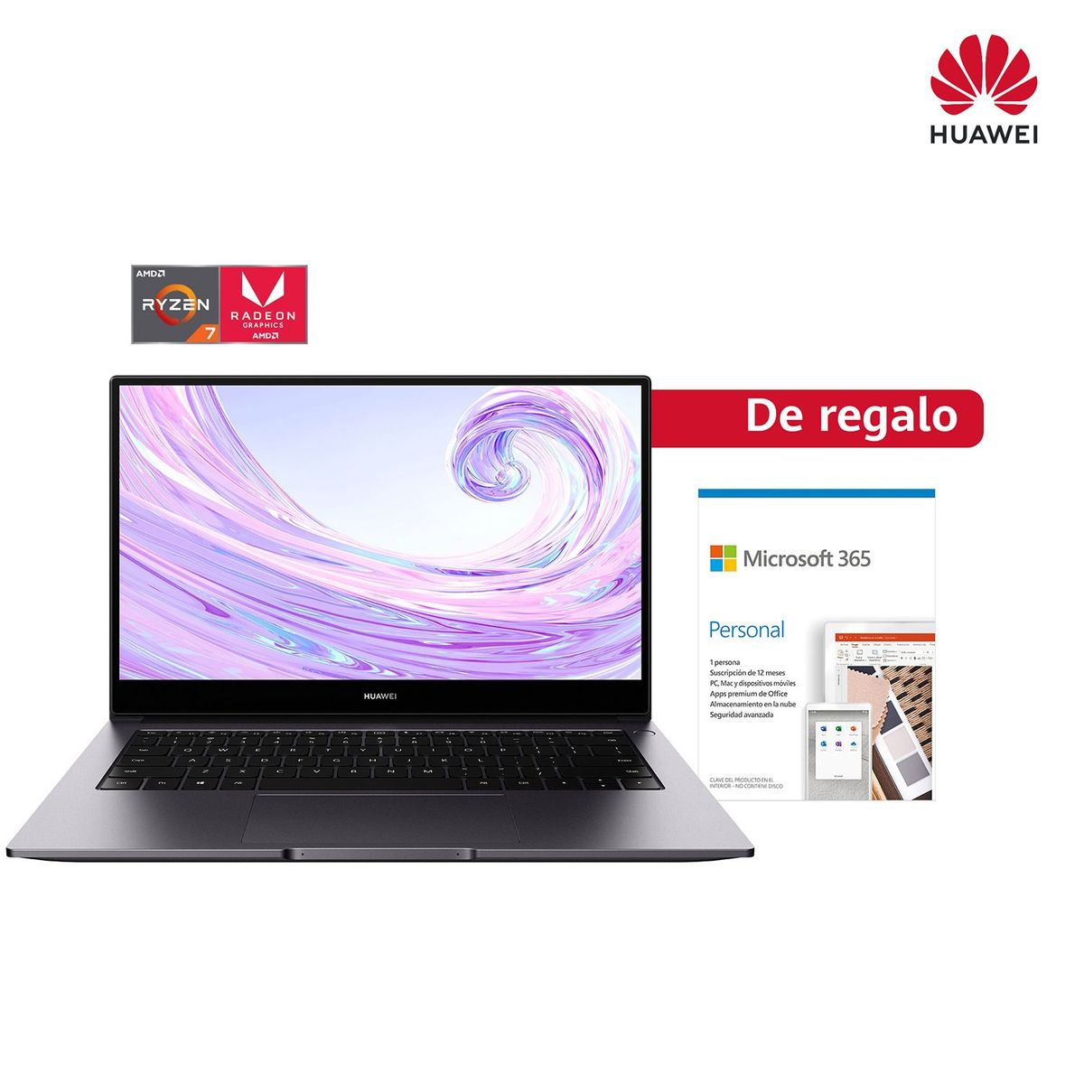 HUAWEI - Laptop Huawei Matebook D 14" Ryzen 7 8GB RAM 512GB SSD + Office 365 1 Año