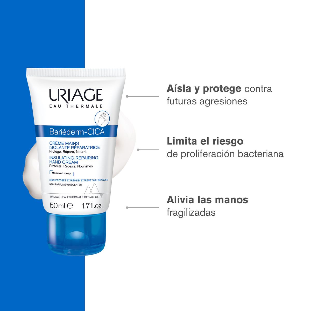 URIAGE - Uriage Bariéderm-Cica Crema de Manos 50ml - Alivia, suaviza y nutre las manos muy secas