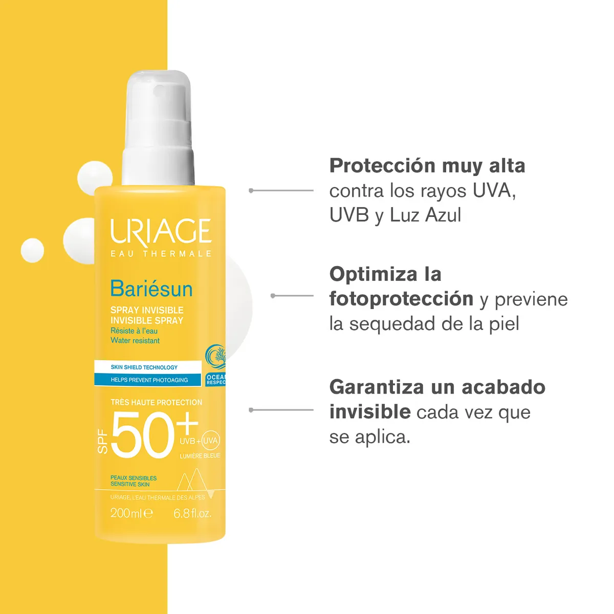 URIAGE - Uriage Bariésun Spray SPF50+ 200ml - Bloqueador solar corporal frente a los rayos UVA y UVB y la luz azul