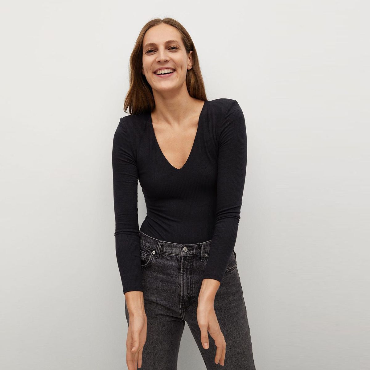 MANGO - Body Canalé Manga Larga Mujer